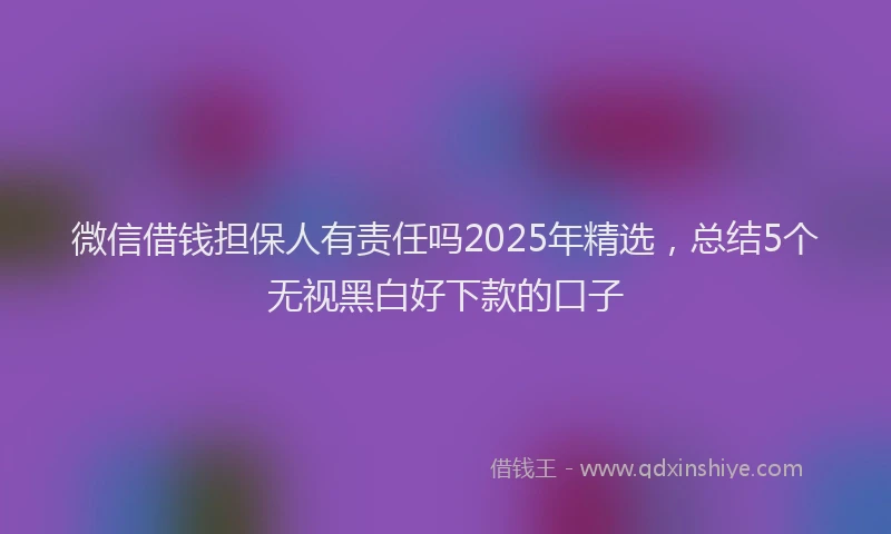 微信借钱担保人有责任吗2025年精选，总结5个无视黑白好下款的口子