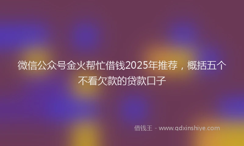 微信公众号金火帮忙借钱2025年推荐，概括五个不看欠款的贷款口子
