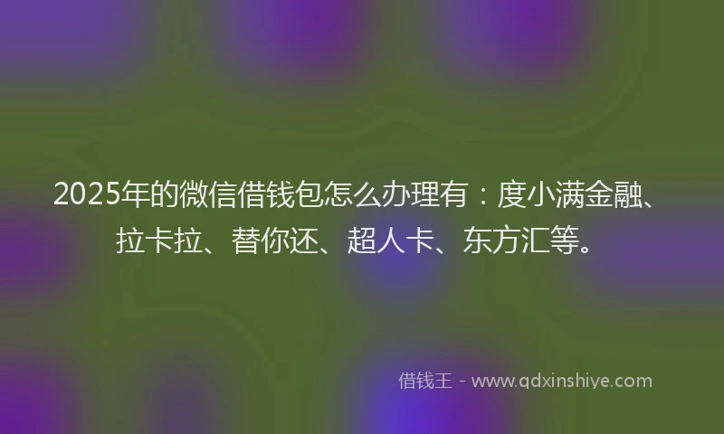 2025年的微信借钱包怎么办理有：度小满金融、拉卡拉、替你还、超人卡、东方汇等。