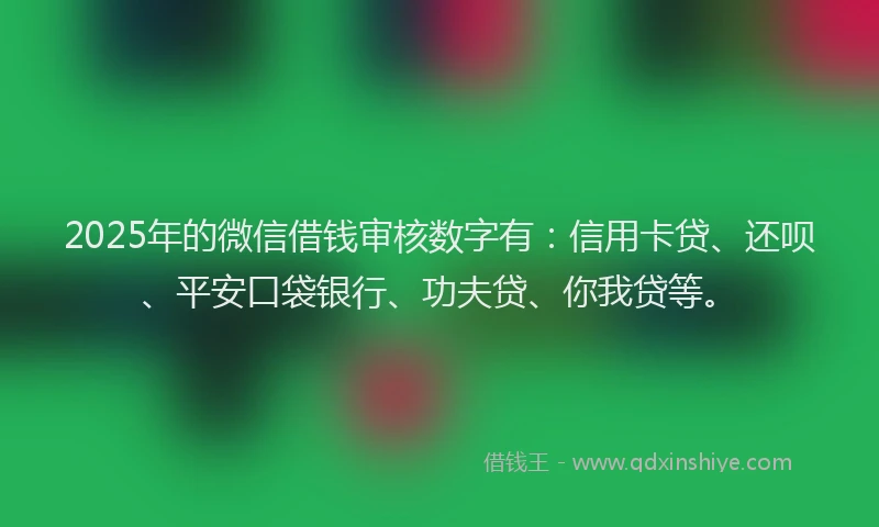 2025年的微信借钱审核数字有：信用卡贷、还呗、平安口袋银行、功夫贷、你我贷等。