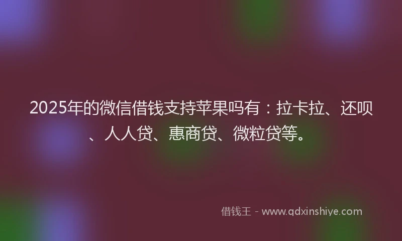 2025年的微信借钱支持苹果吗有：拉卡拉、还呗、人人贷、惠商贷、微粒贷等。
