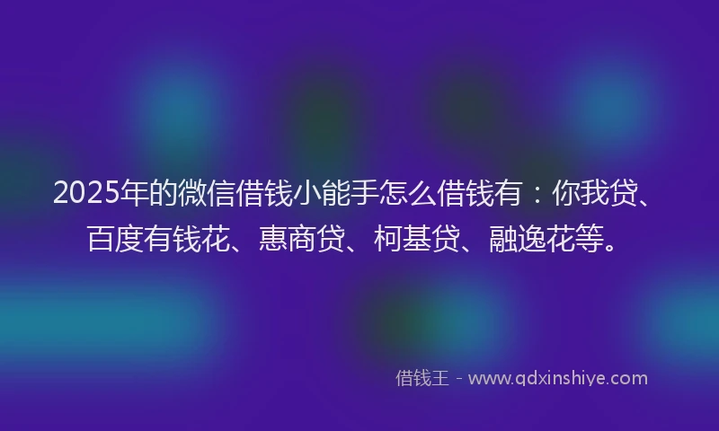 2025年的微信借钱小能手怎么借钱有：你我贷、百度有钱花、惠商贷、柯基贷、融逸花等。