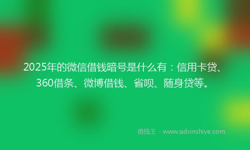 2025年的微信借钱暗号是什么有：信用卡贷、360借条、微博借钱、省呗、随身贷等。