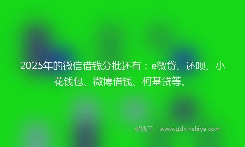 2025年的微信借钱分批还有：e微贷、还呗、小花钱包、微博借钱、柯基贷等。