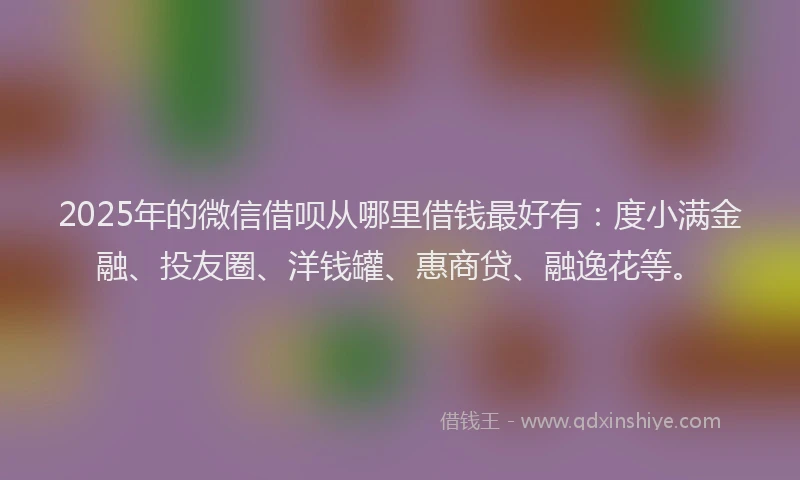 2025年的微信借呗从哪里借钱最好有：度小满金融、投友圈、洋钱罐、惠商贷、融逸花等。