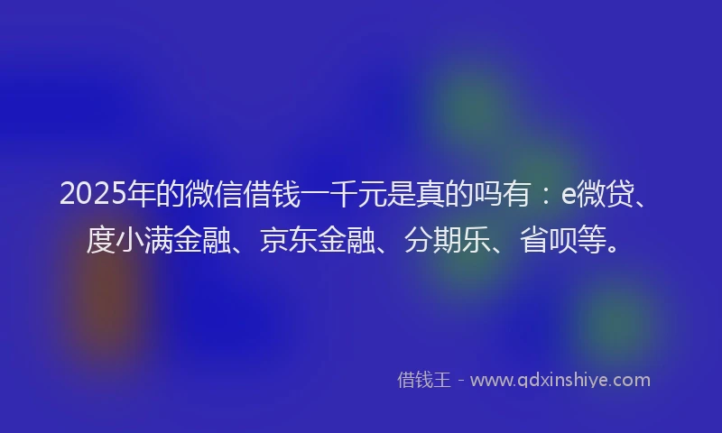 2025年的微信借钱一千元是真的吗有：e微贷、度小满金融、京东金融、分期乐、省呗等。