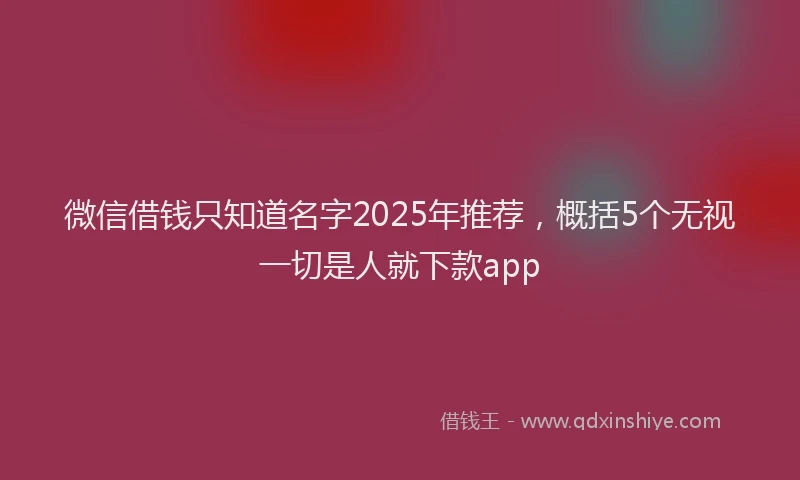 微信借钱只知道名字2025年推荐，概括5个无视一切是人就下款app