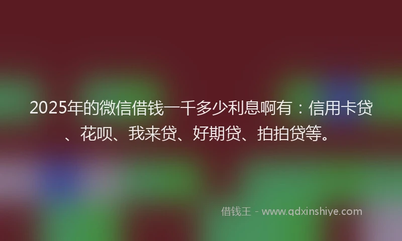 2025年的微信借钱一千多少利息啊有：信用卡贷、花呗、我来贷、好期贷、拍拍贷等。