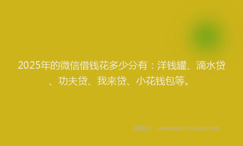 2025年的微信借钱花多少分有：洋钱罐、滴水贷、功夫贷、我来贷、小花钱包等。