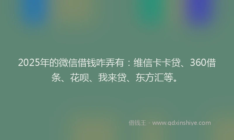 2025年的微信借钱咋弄有：维信卡卡贷、360借条、花呗、我来贷、东方汇等。