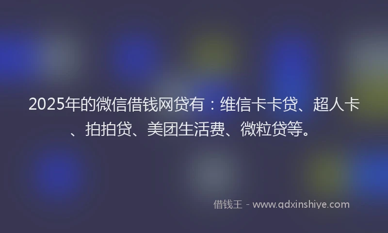 2025年的微信借钱网贷有：维信卡卡贷、超人卡、拍拍贷、美团生活费、微粒贷等。