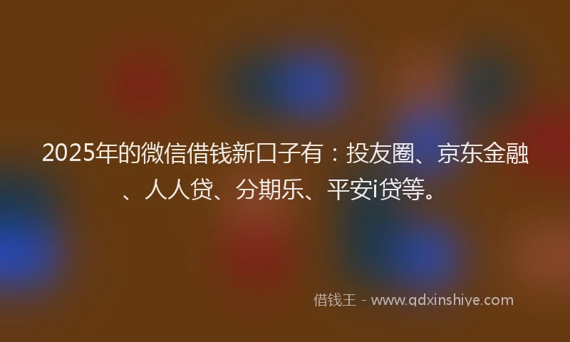 2025年的微信借钱新口子有：投友圈、京东金融、人人贷、分期乐、平安i贷等。