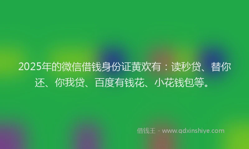 2025年的微信借钱身份证黄欢有：读秒贷、替你还、你我贷、百度有钱花、小花钱包等。