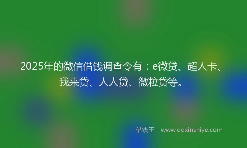 2025年的微信借钱调查令有：e微贷、超人卡、我来贷、人人贷、微粒贷等。