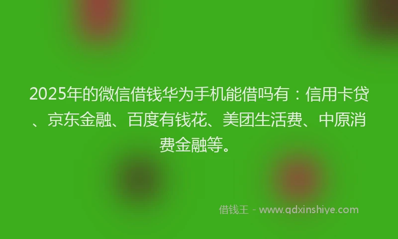 2025年的微信借钱华为手机能借吗有：信用卡贷、京东金融、百度有钱花、美团生活费、中原消费金融等。