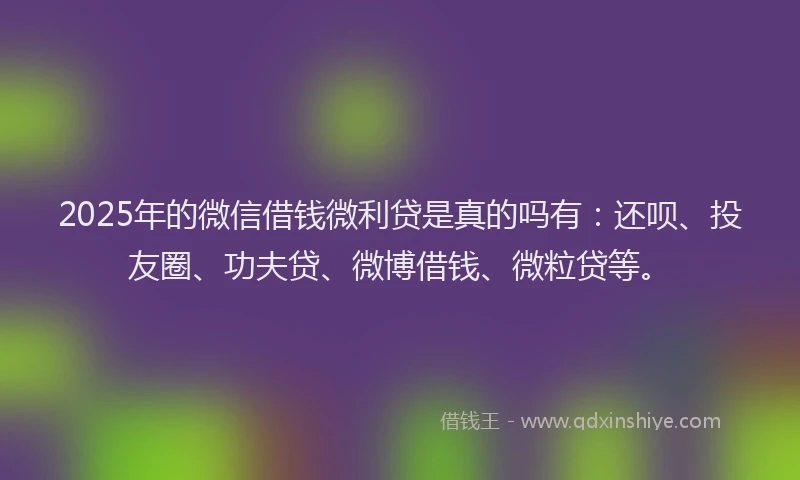 2025年的微信借钱微利贷是真的吗有：还呗、投友圈、功夫贷、微博借钱、微粒贷等。