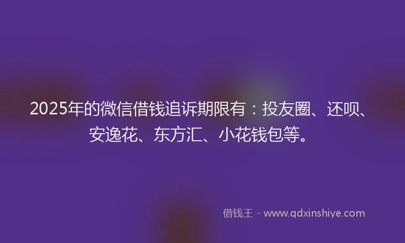 2025年的微信借钱追诉期限有：投友圈、还呗、安逸花、东方汇、小花钱包等。