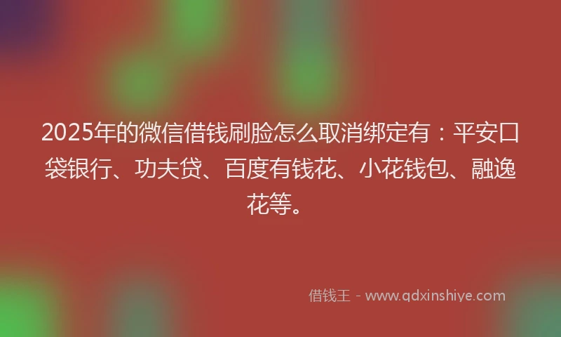 2025年的微信借钱刷脸怎么取消绑定有：平安口袋银行、功夫贷、百度有钱花、小花钱包、融逸花等。