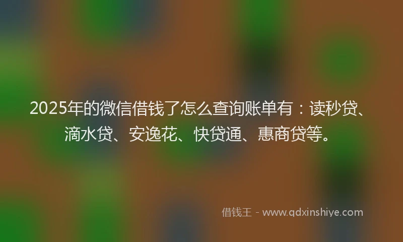2025年的微信借钱了怎么查询账单有：读秒贷、滴水贷、安逸花、快贷通、惠商贷等。
