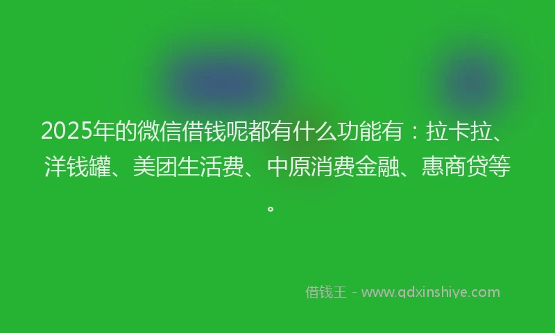 2025年的微信借钱呢都有什么功能有：拉卡拉、洋钱罐、美团生活费、中原消费金融、惠商贷等。