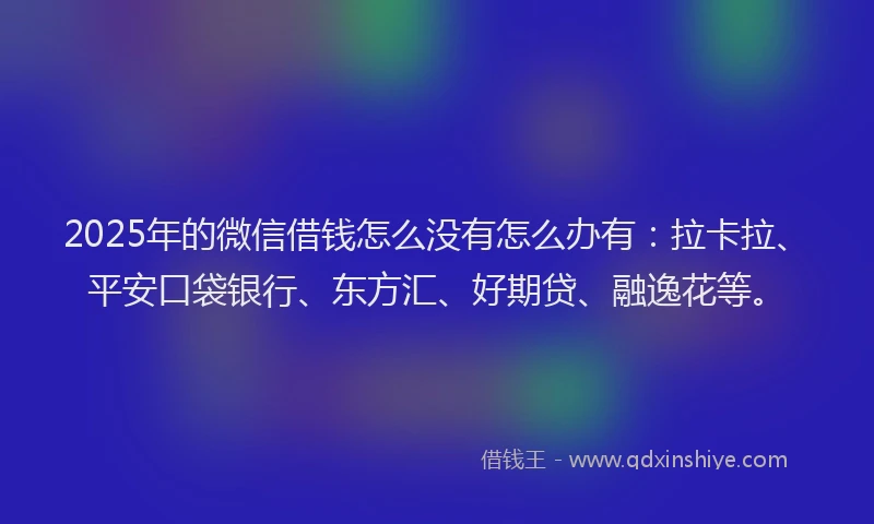 2025年的微信借钱怎么没有怎么办有：拉卡拉、平安口袋银行、东方汇、好期贷、融逸花等。