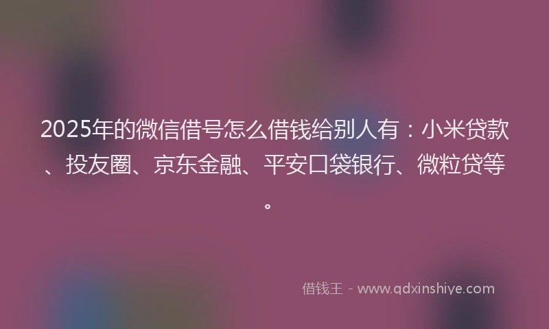 2025年的微信借号怎么借钱给别人有：小米贷款、投友圈、京东金融、平安口袋银行、微粒贷等。
