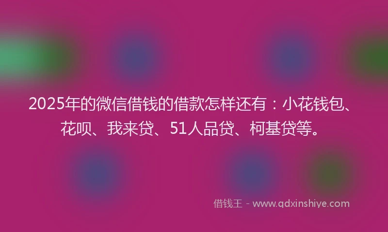 2025年的微信借钱的借款怎样还有：小花钱包、花呗、我来贷、51人品贷、柯基贷等。