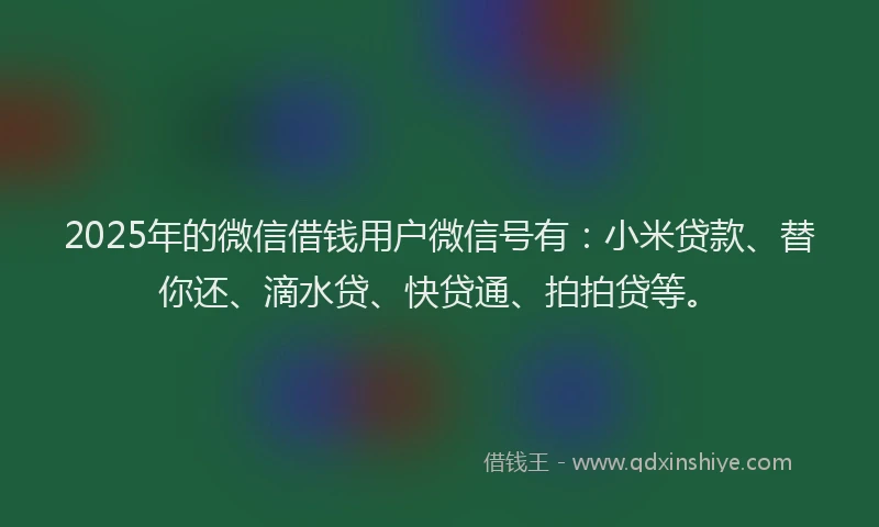 2025年的微信借钱用户微信号有：小米贷款、替你还、滴水贷、快贷通、拍拍贷等。