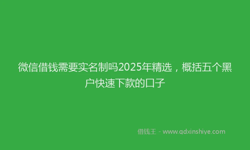 微信借钱需要实名制吗2025年精选，概括五个黑户快速下款的口子
