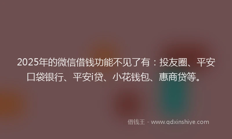 2025年的微信借钱功能不见了有：投友圈、平安口袋银行、平安i贷、小花钱包、惠商贷等。