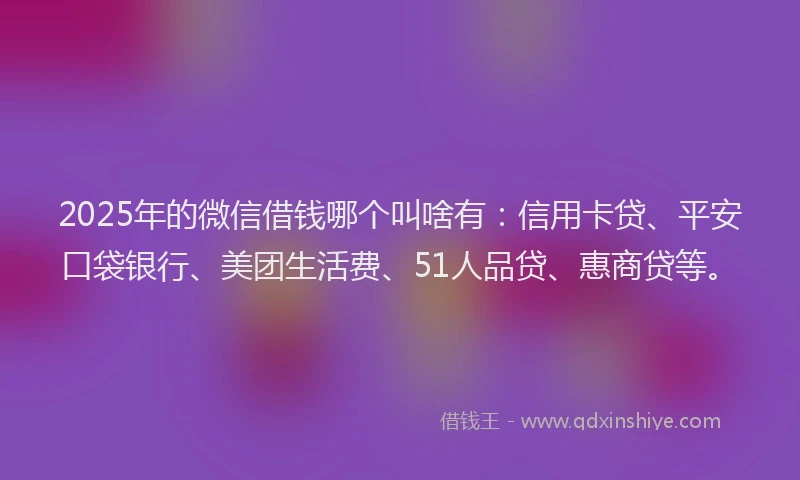 2025年的微信借钱哪个叫啥有：信用卡贷、平安口袋银行、美团生活费、51人品贷、惠商贷等。