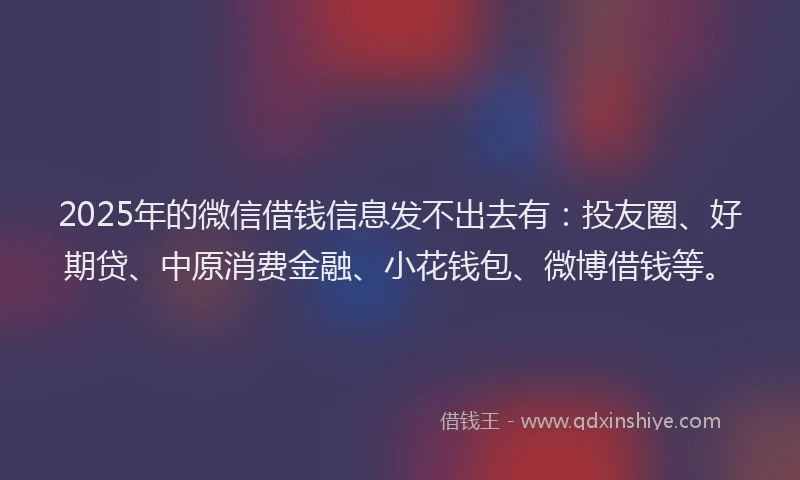 2025年的微信借钱信息发不出去有：投友圈、好期贷、中原消费金融、小花钱包、微博借钱等。
