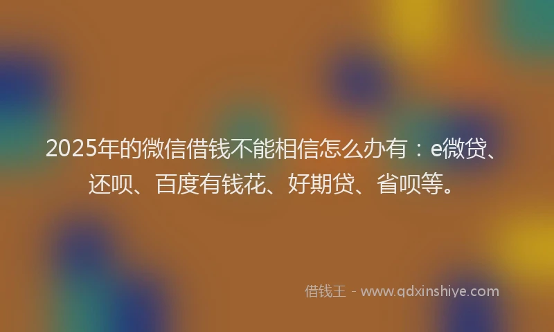 2025年的微信借钱不能相信怎么办有：e微贷、还呗、百度有钱花、好期贷、省呗等。