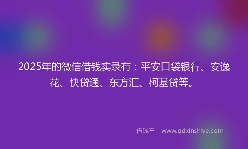 2025年的微信借钱实录有：平安口袋银行、安逸花、快贷通、东方汇、柯基贷等。