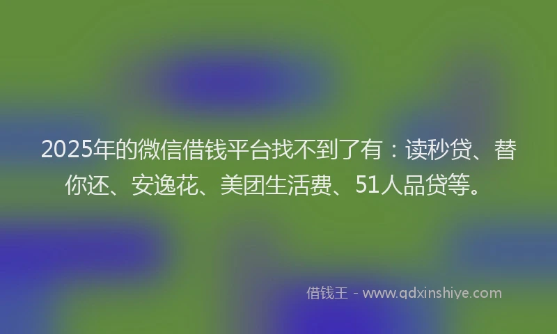 2025年的微信借钱平台找不到了有：读秒贷、替你还、安逸花、美团生活费、51人品贷等。