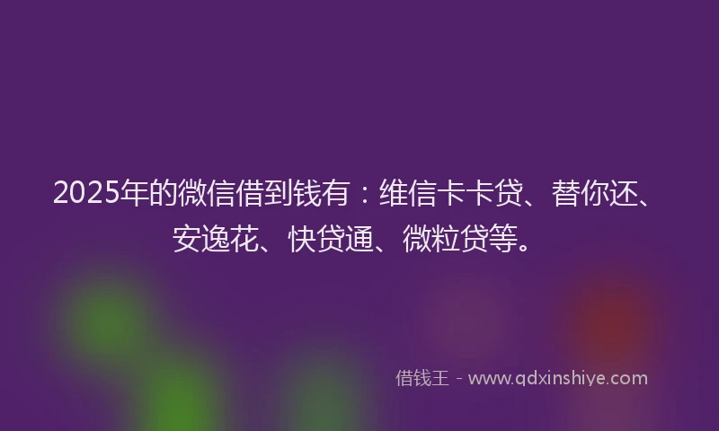 2025年的微信借到钱有：维信卡卡贷、替你还、安逸花、快贷通、微粒贷等。