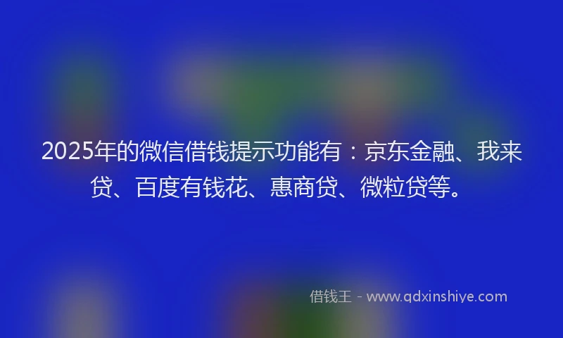 2025年的微信借钱提示功能有：京东金融、我来贷、百度有钱花、惠商贷、微粒贷等。