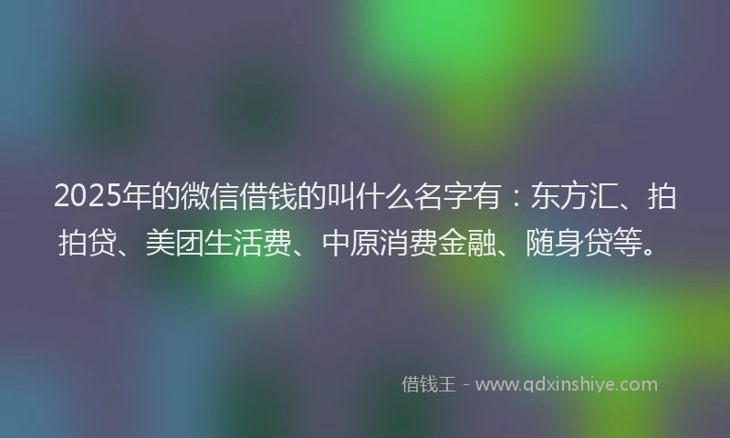 2025年的微信借钱的叫什么名字有：东方汇、拍拍贷、美团生活费、中原消费金融、随身贷等。