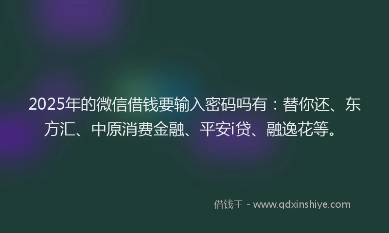 2025年的微信借钱要输入密码吗有：替你还、东方汇、中原消费金融、平安i贷、融逸花等。