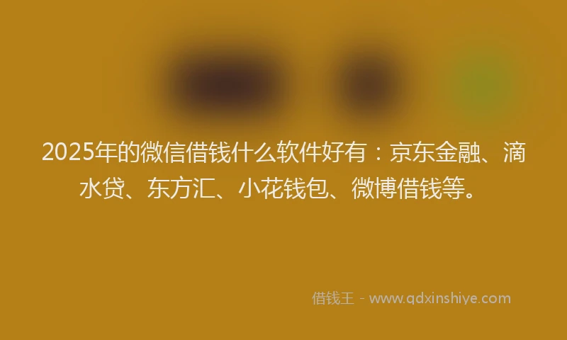 2025年的微信借钱什么软件好有：京东金融、滴水贷、东方汇、小花钱包、微博借钱等。