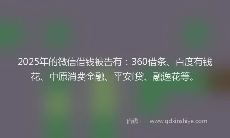 2025年的微信借钱被告有：360借条、百度有钱花、中原消费金融、平安i贷、融逸花等。