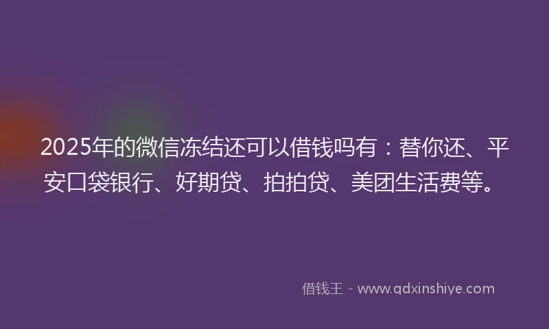 2025年的微信冻结还可以借钱吗有：替你还、平安口袋银行、好期贷、拍拍贷、美团生活费等。