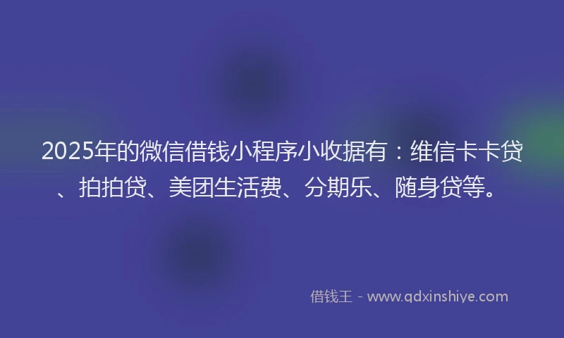 2025年的微信借钱小程序小收据有：维信卡卡贷、拍拍贷、美团生活费、分期乐、随身贷等。