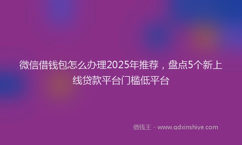 微信借钱包怎么办理2025年推荐，盘点5个新上线贷款平台门槛低平台