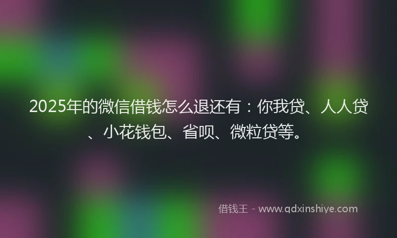 2025年的微信借钱怎么退还有：你我贷、人人贷、小花钱包、省呗、微粒贷等。