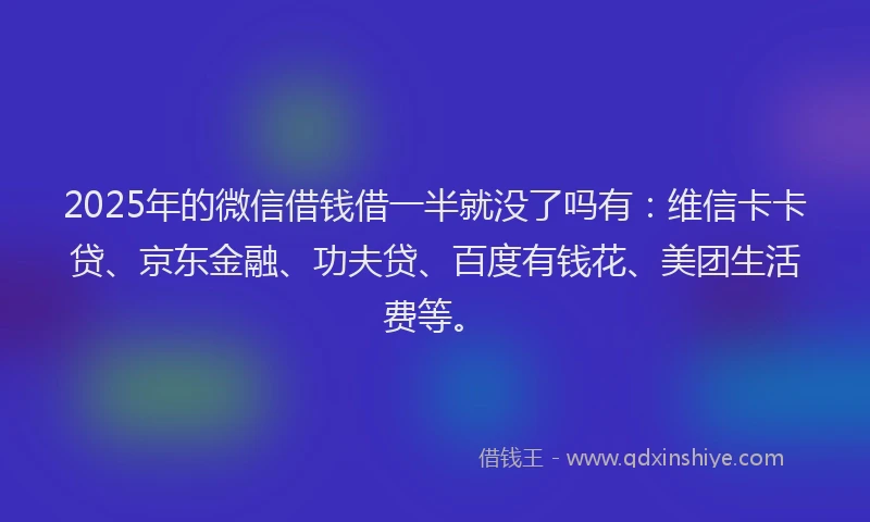 2025年的微信借钱借一半就没了吗有：维信卡卡贷、京东金融、功夫贷、百度有钱花、美团生活费等。