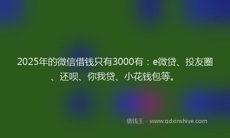 2025年的微信借钱只有3000有：e微贷、投友圈、还呗、你我贷、小花钱包等。