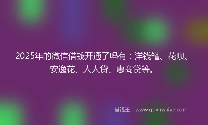 2025年的微信借钱开通了吗有：洋钱罐、花呗、安逸花、人人贷、惠商贷等。