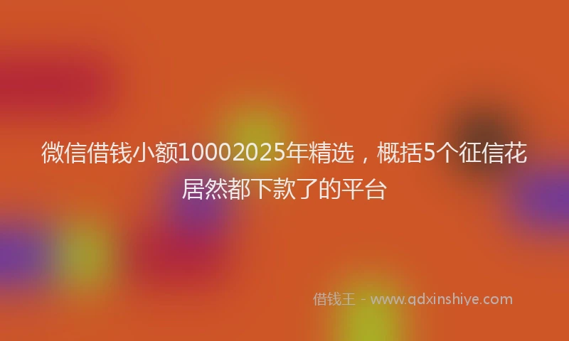 微信借钱小额10002025年精选，概括5个征信花居然都下款了的平台