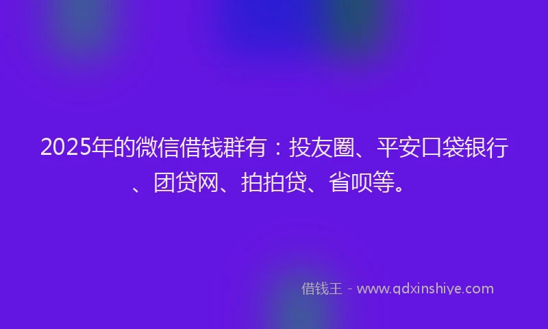 2025年的微信借钱群有：投友圈、平安口袋银行、团贷网、拍拍贷、省呗等。